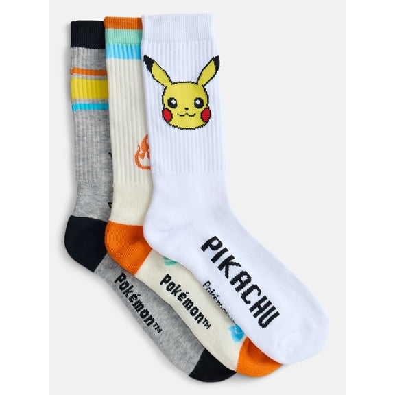 Pokemon Men's Athletic Crew Socks, 3-Pack, Sizes 8-12