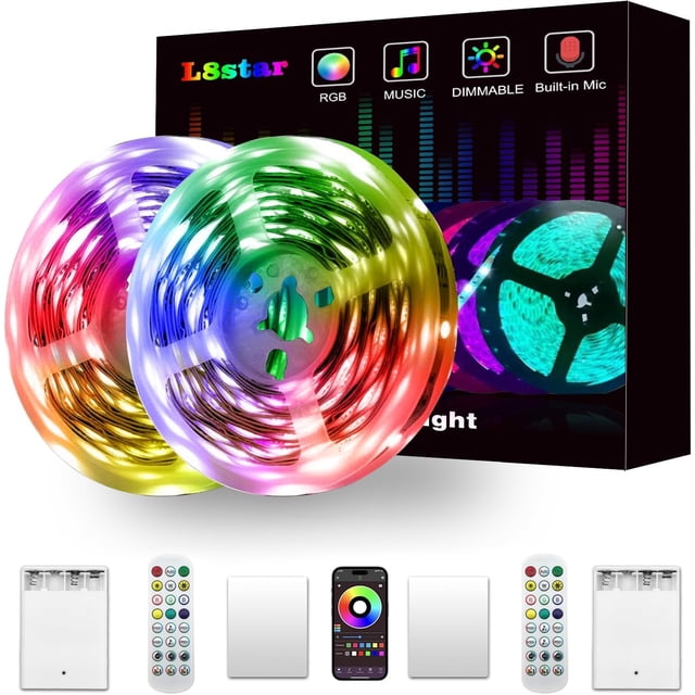 Tiras de luces LED L8star de 10 m RGB con batería, USB, control remoto y app