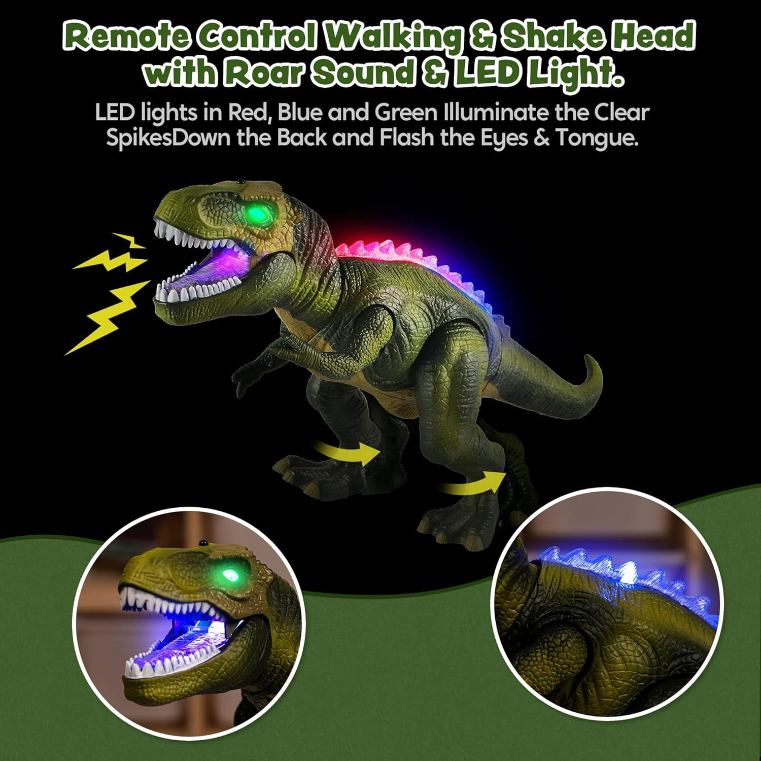 Lvelia Remote Control Dinosaur Toys for Kids,Electronic Interactive Walking Dancing 7 Color Sprays Robot RC Dinosaur Toy with Light & Roar,Birthday Gift for Boys Girls 3 Years+