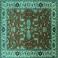 thumbnail image 1 of Ahgly Company Machine Washable Indoor Square Oriental Turquoise Blue Industrial Area Rugs, 4' Square, 1 of 4