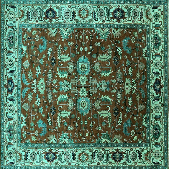 Ahgly Company Machine Washable Indoor Square Oriental Turquoise Blue Industrial Area Rugs, 4' Square