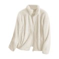 thumbnail image 4 of felwors Sherpa Jacket Women Long Sleeve Zip Up Fuzzy Sherpa Coats Collared Casual Oversized Lapel Jackets Fleece Warm Outerwear White, XXL, 4 of 4