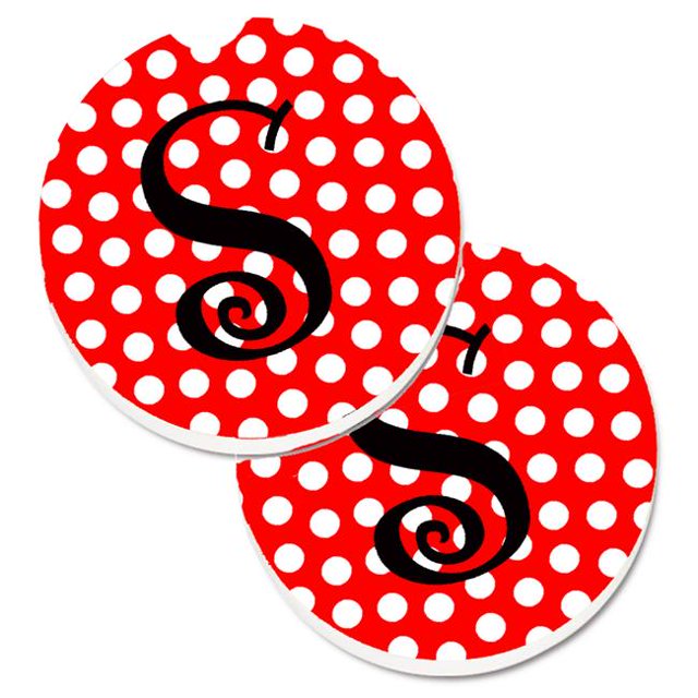 Monogram Initial S Rouge & Noir à Pois Ensemble de 2 Porte-Gobelets sous-Verre de Voiture