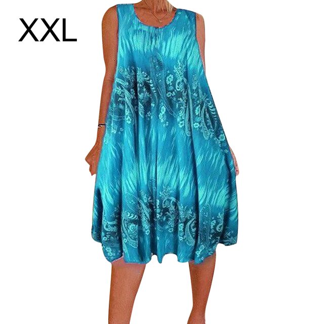 Vestido Estampado Chaleco Camiseta Vestido corto Sin mangas Mujer Ropa de verano, Azul claro, XXL Inevent AP002136-29