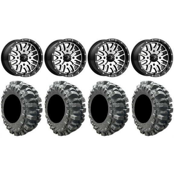 MSA Machined Brute 14" UTV Wheels 28" Bogger Tires Yamaha Viking Wolverine YXZ1000R CFMoto ZForce 950 UForce 1000