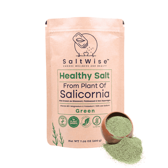 SaltWise Salicornia Green Salt, Low Sodium Salt Substitutes, Plant Based, Umami, Non GMO, 100% natural, 7.05 oz (200g)