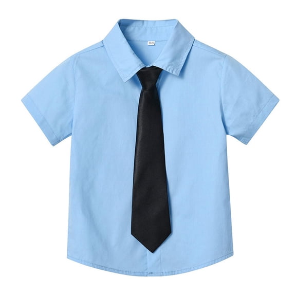 YOUYEDIAN Boys Button Down Oxford Shirt Short Sleeve Formal Uniform Dress Shirts Standard Fit Summer Kids Clothing (Blue, 6-7 Years)