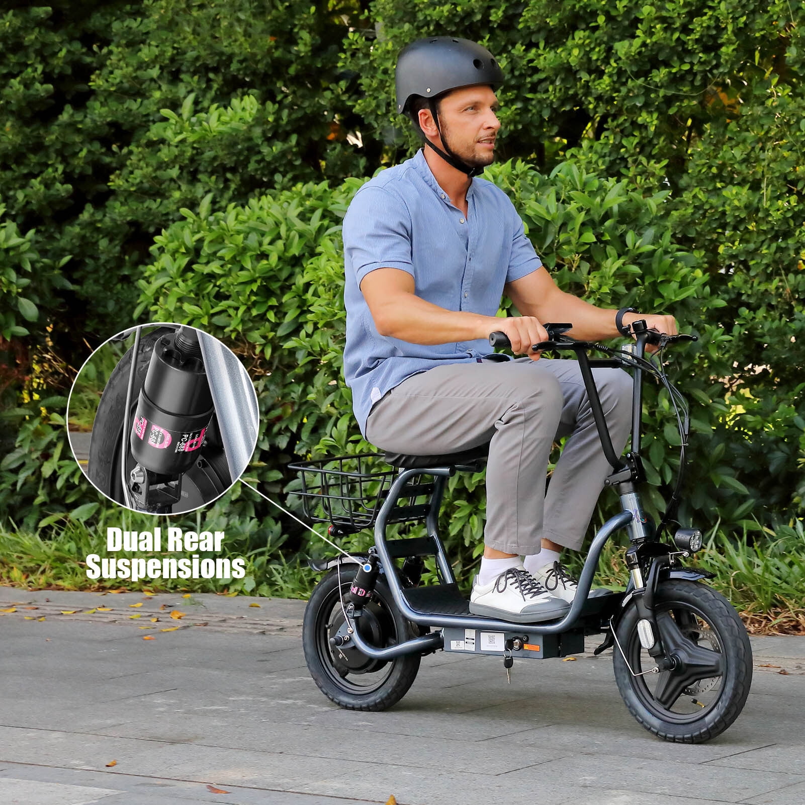 HOTEEL Peak 500W Adults Electric Scooter with Seat, 14" Off-road Tires, 3 Speeds 20 MPH Max, 15 Miles Range Folding Electric Scooter, Black