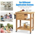 Costway Bamboo Kitchen Trolley Cart Wood Rolling Island w/ Tower Rack & Drawers