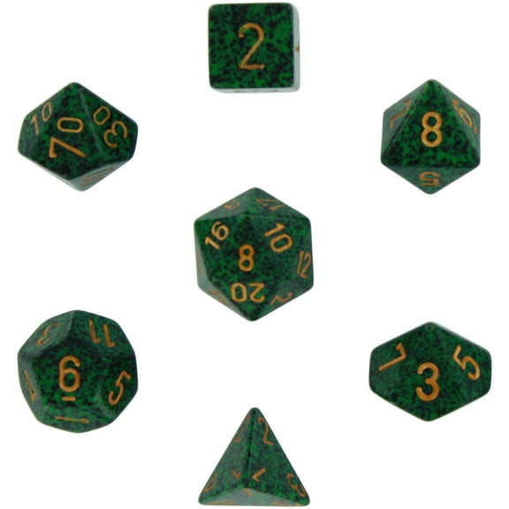 Golden Recon Speckled Dice with Gold Numbers 16mm (5/8in) Set of 7 Dice Chessex
