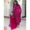 thumbnail image 5 of Janasya Women's Pink Brocade Woven Design Dress with Palazzo and Dupatta, 5 of 5