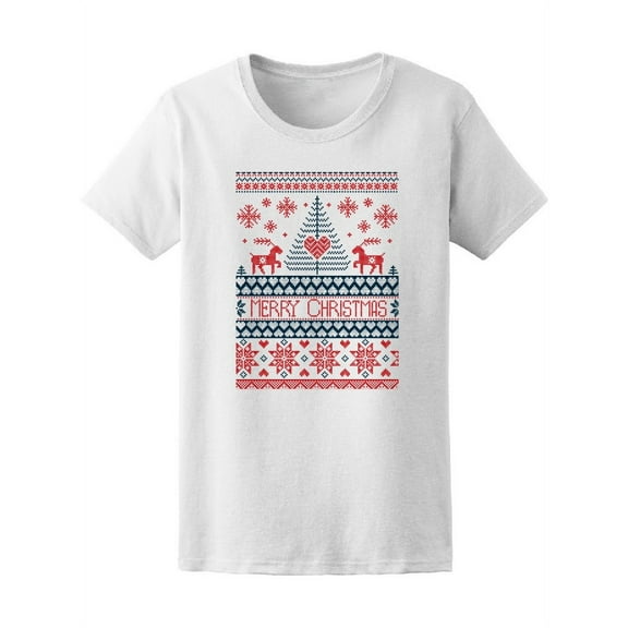 Merry Xmas Pine Trees Reindeers T-Shirt Women -Image by Shutterstock, Female Small