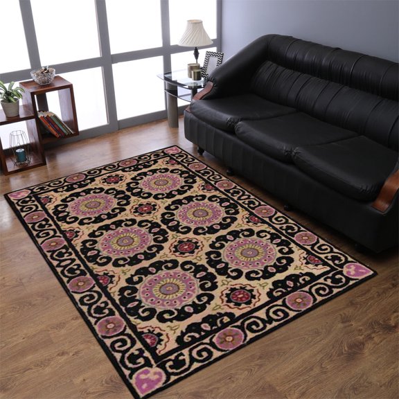Rugsotic Carpets Hand Tufted Wool Eco-Friendly 8'x11' Rectangle Beige Multicolor Oriental High Pile Thick Handmade Anti Skid Indoor Area Rug K00208
