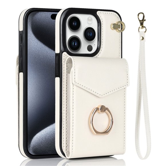 For iPhone 13 Pro Max Case Premium PU Leather Accordion Folding Wallet &Card Holder With RFID Shielding Material Phone Case ,with Adjustable Ring Holder And Wristband,beige,For iPhone 13 Pro Max