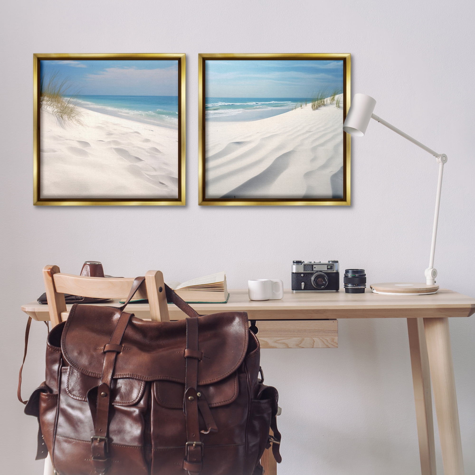 Stupell Industries Serene Beach Sand Dune Landscape & Nature Photography Gold Floater Framed Canvas Art Print Wall Art, 25 x 25, Set of 2