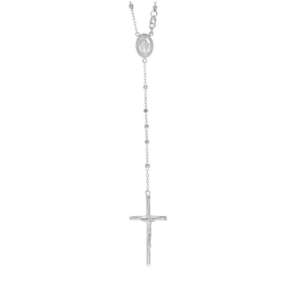 Sterling Silver Rhodium Plated Unisex Guadalupe Crucifix Cross Religious Rosary Necklace 3Mm 18 Inches