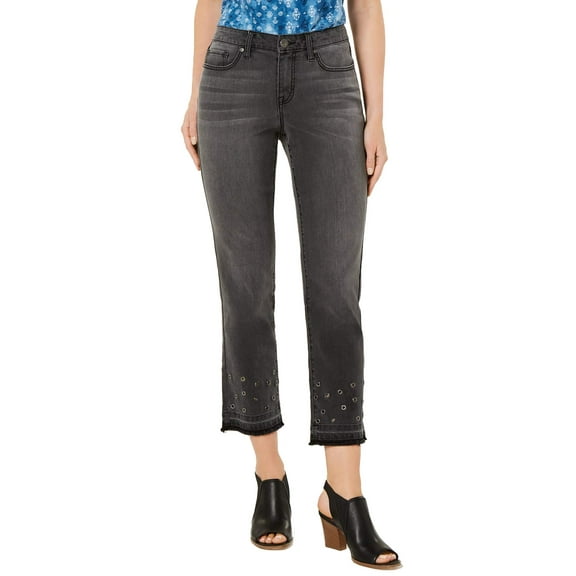 Style & Co. Grommet-Trimmed Straight-Leg Cropped Jeans (Black Smudge, 6)