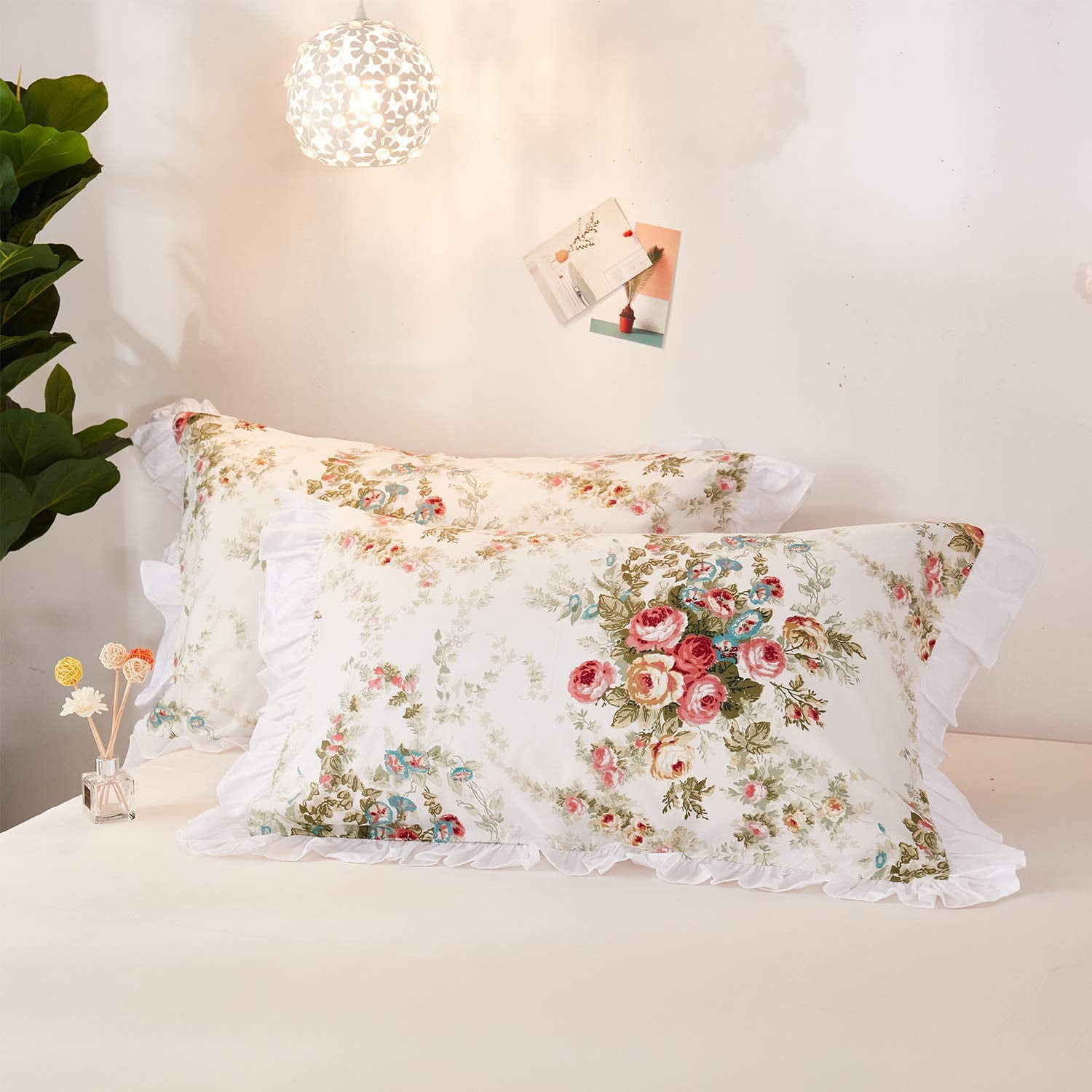 Antique Rose Bedding 100% Cotton Vintage Floral TwinXL Zipper Duvet Cover Shabby Retro Romantic Ruffle Bed Cover Bedroom Decor Soft 600 TC - No Insert