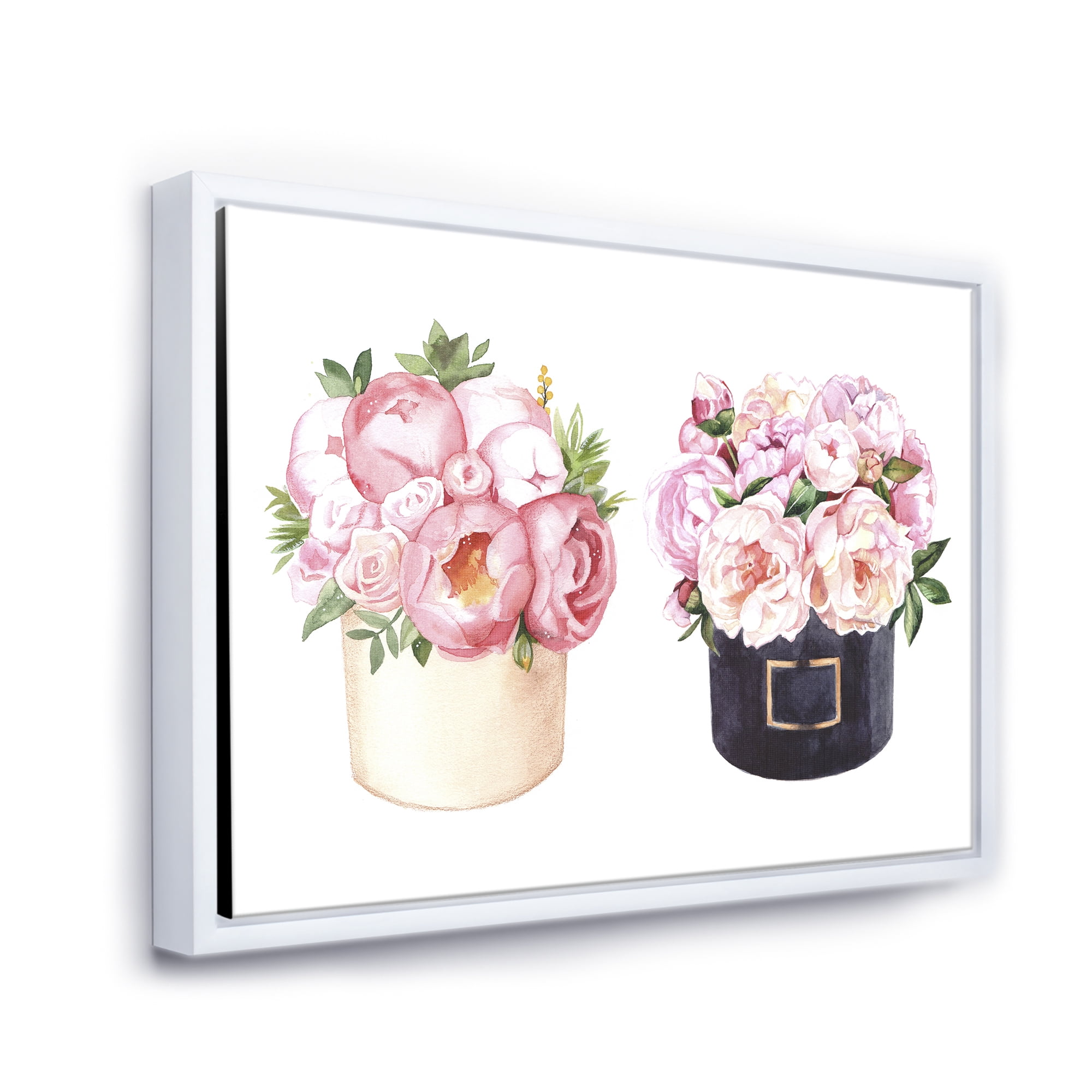 Designart 'Peonies and Rose With Flower Box' Farmhouse Framed Canvas Wall Art Print