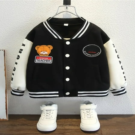 

YJHBRCYWM Stylish and trendy boys‘ baseball jacket with adorable bear embroidery - Fashionable and cute option for fashion-forward kids to keep little ones warm and on-trend. Ideal kids‘