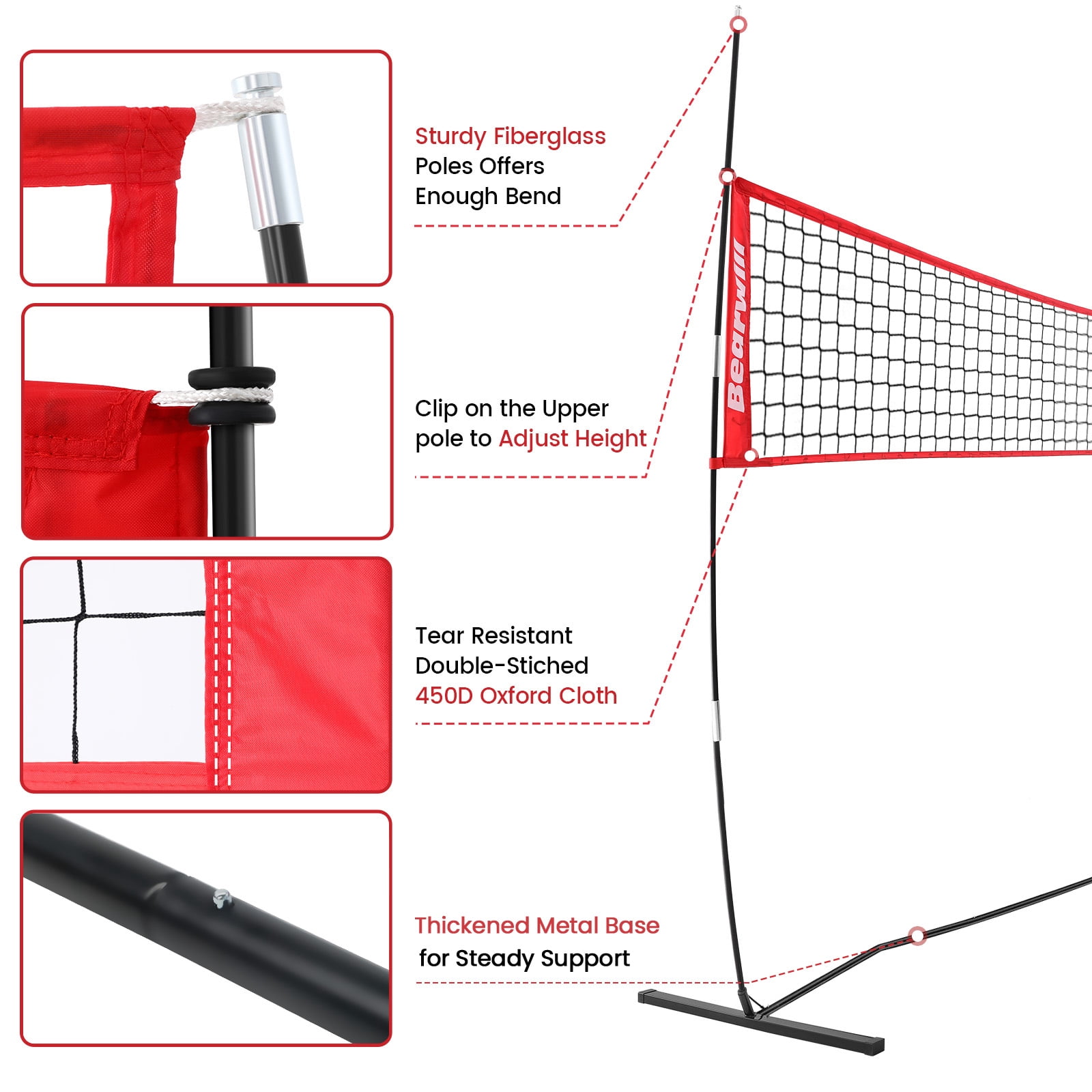 Volleyball Net, 12FT Portable Volleyball Net for Backyard, Freestanding Volley Ball Set Height Adjustable with Carry Bag, Volley Ball Practice Nets Training Equipment for Indoor and Outdoor