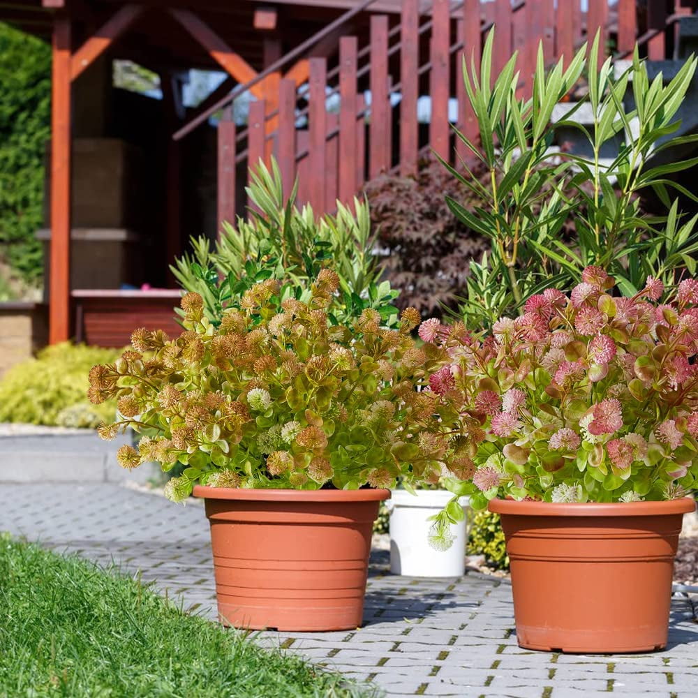 6 Bundles Artificial Eucalyptus Flowers, Fake Artificial Greenery UV Resistant No Fade Faux Plastic Plants for Wedding Bridle Bouquet Outdoor Home Garden Kitchen Office Table Vase(Brown)