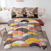 Homewish Geometric Stripes Lines 7pcs Bedding Comforter Set for Female Men Teens,Retro Vintage Aesthetic Queen Bedding Sets Super Cozy,Minimalist Abstract Art Queen Sheet Sets,Lightweight Room Decor