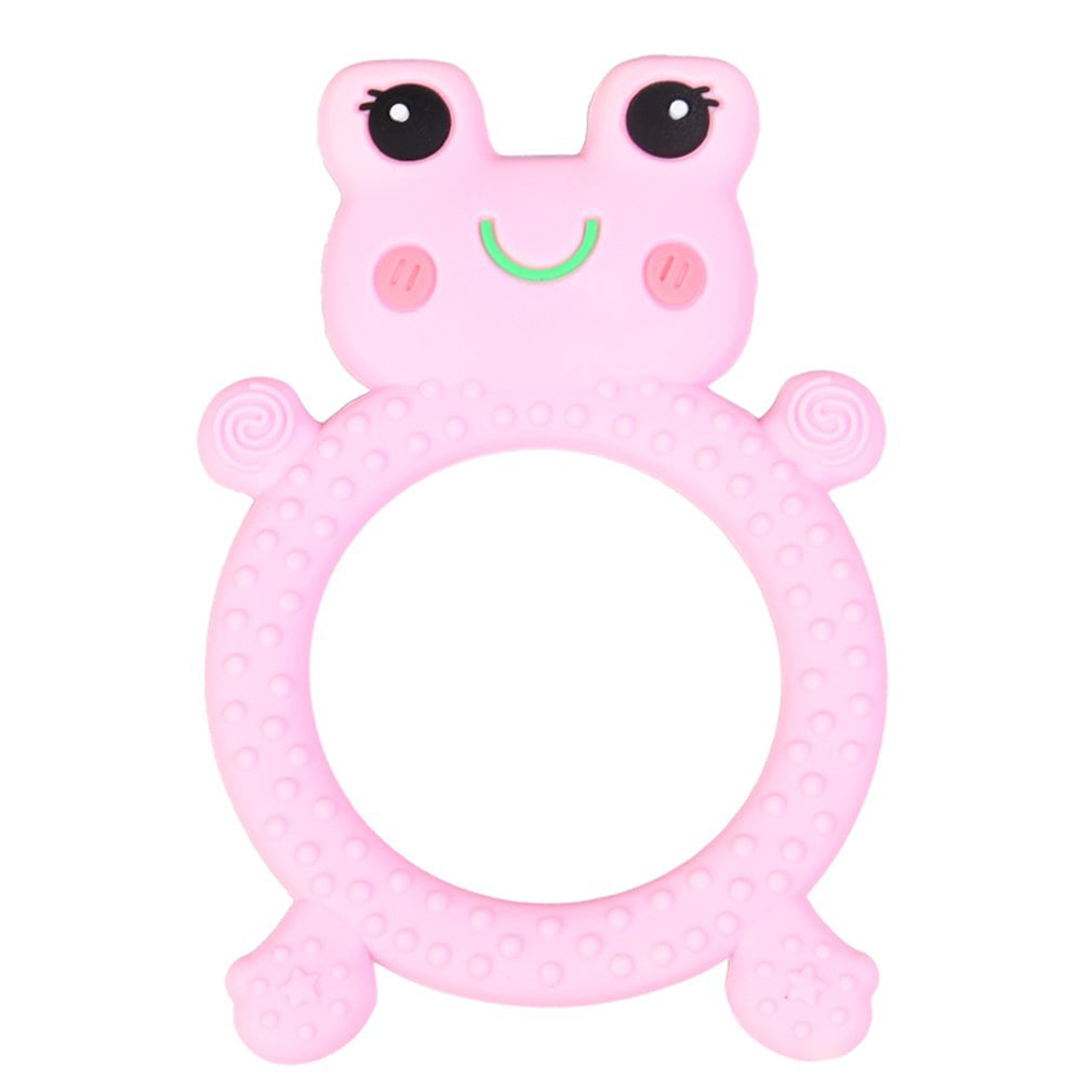 Gripping ring bite ring with name girl pink cat silicone