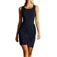 thumbnail image 2 of ClodeEU Women's Crew Neck Sleeveless Ruched Mini Dress with Fringe Hem, Bodycon Party Dress Navy,Women's Plus S, 2 of 7