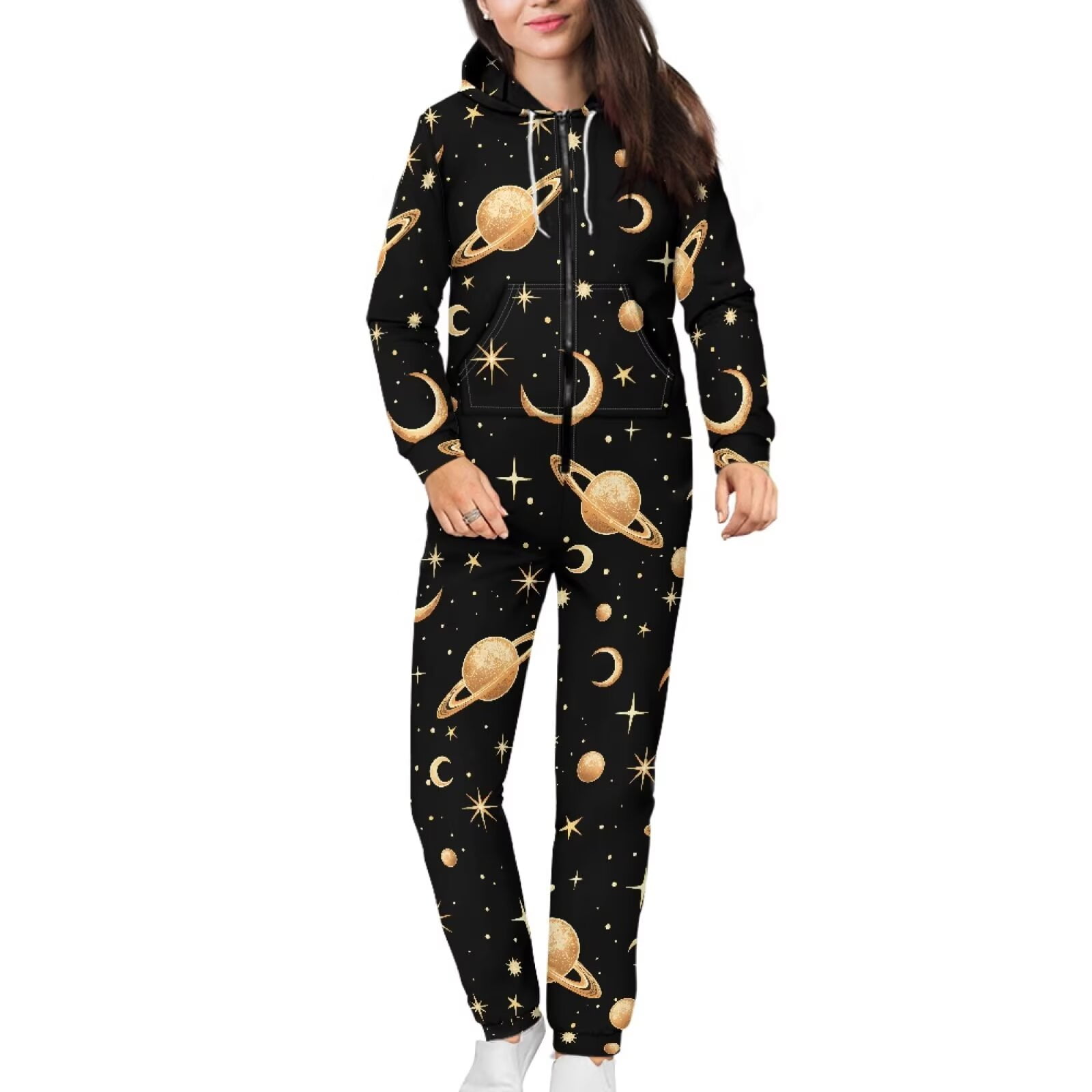 POLERO Onesie Pajamas for Men Plus Size Drawstring Womens Novelty One-Piece Pajamas with Pocket Casual Loose Fit Sleepwear Playsuit Halloween Pumpkin Tombstone Print, Size L