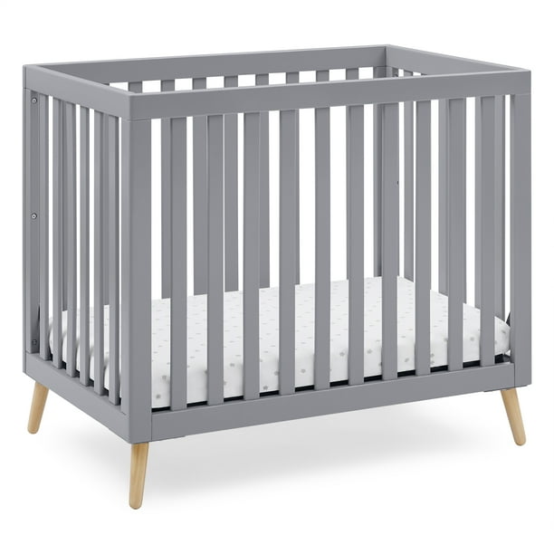 Delta Children Essex Convertible Mini Baby Crib With 2 75 Inch Mattress Grey W Natural Walmart Com