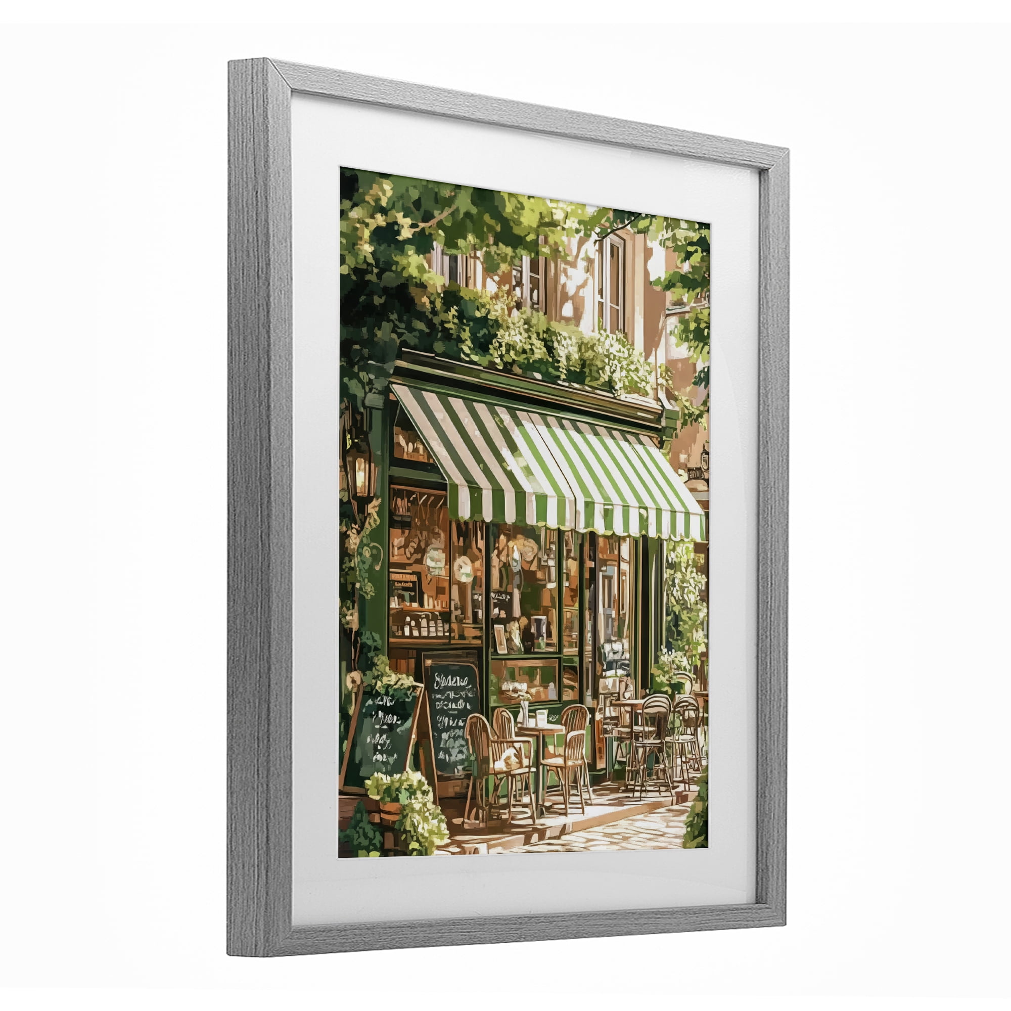 Stupell Industries Coffee Shop Awning & Greenery Gray Framed Print Under Glass, design by LSR Design Studio
