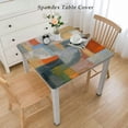 thumbnail image 2 of BANET Vinyl Table Cover Elastic Edged Abstract Art Orange Tablecloths for SquareTable Oil-Proof Wipeable PVC Table Cloth White, 2 of 7