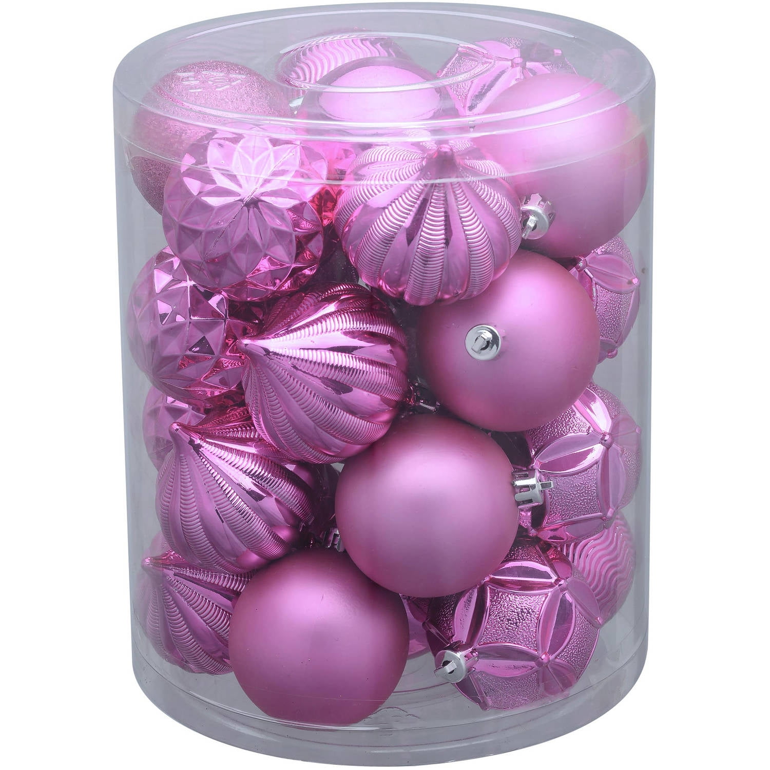 Holiday Time 26Pack Pink Matte Glitter Ornaments
