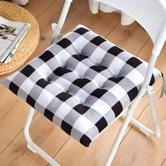 Chair Cushion Pads - Set of 4 - Buffalo Gingham Check - Dining Kitchen Office Chair Seat Cushion with Ties - Durable Cotton Fabric - Thick Comfy Poly Fill - Indoor Use - 17x17 in – Black