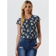 thumbnail image 3 of Blusa de gasa Allegra K con estampado floral para mujer manga casquillo Azul oscuro XS, 3 of 6