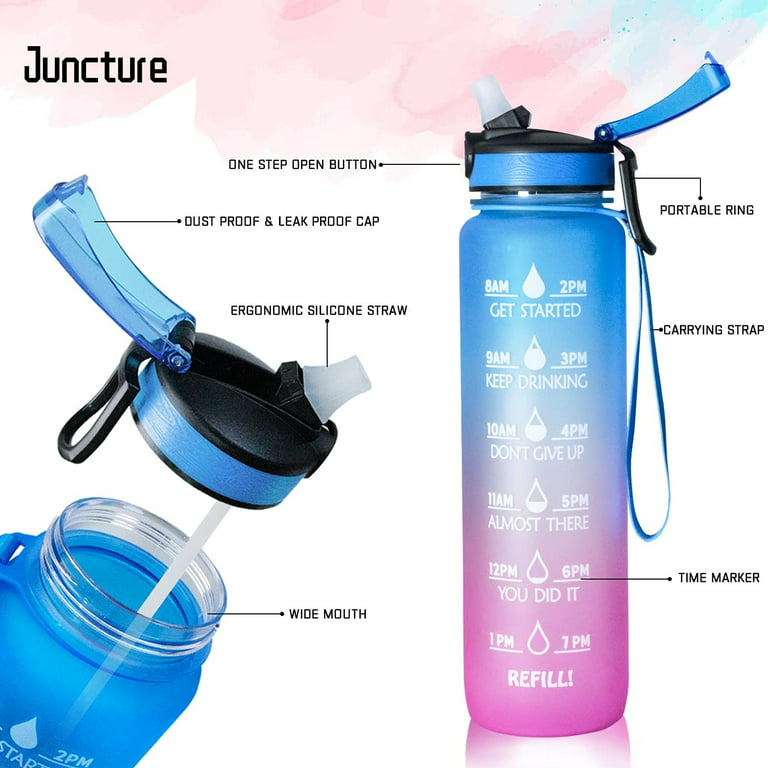 1 litre Motivational Fitness Sport Water Bottle with Straw & Time Maker,  Leak-proof, BPA-free, Tritan, Toxin Free Plastic Drink Bottle Design for  Girls, Boy,Blue 
