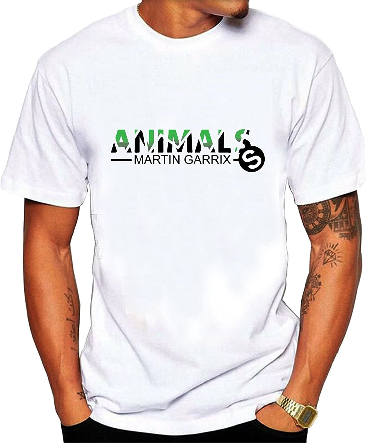 ENSHODD Men Martin Garrix Animals T-Shirt Funny Tee White 