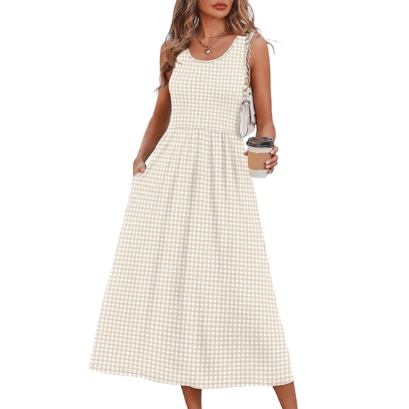 Wiholl Summer Dresses for Women Flowy Casual Midi Dress Beach Vacation Sundresses with Pockets