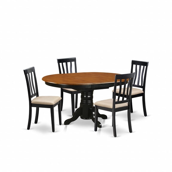 East West Furniture Avon 5 Piece Set for 4 Includes an Oval Table with Butterfly Leaf and 4 Linen Fabric Kitchen Dining Chairs, 42x60 Inch, AVAT5-BLK-C