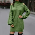 thumbnail image 2 of Fiaer Sweater Dresses for Women Turtleneck Long Sleeve Thermal Warm Loose Fit Casual Trendy Mini Dress Green S, 2 of 5