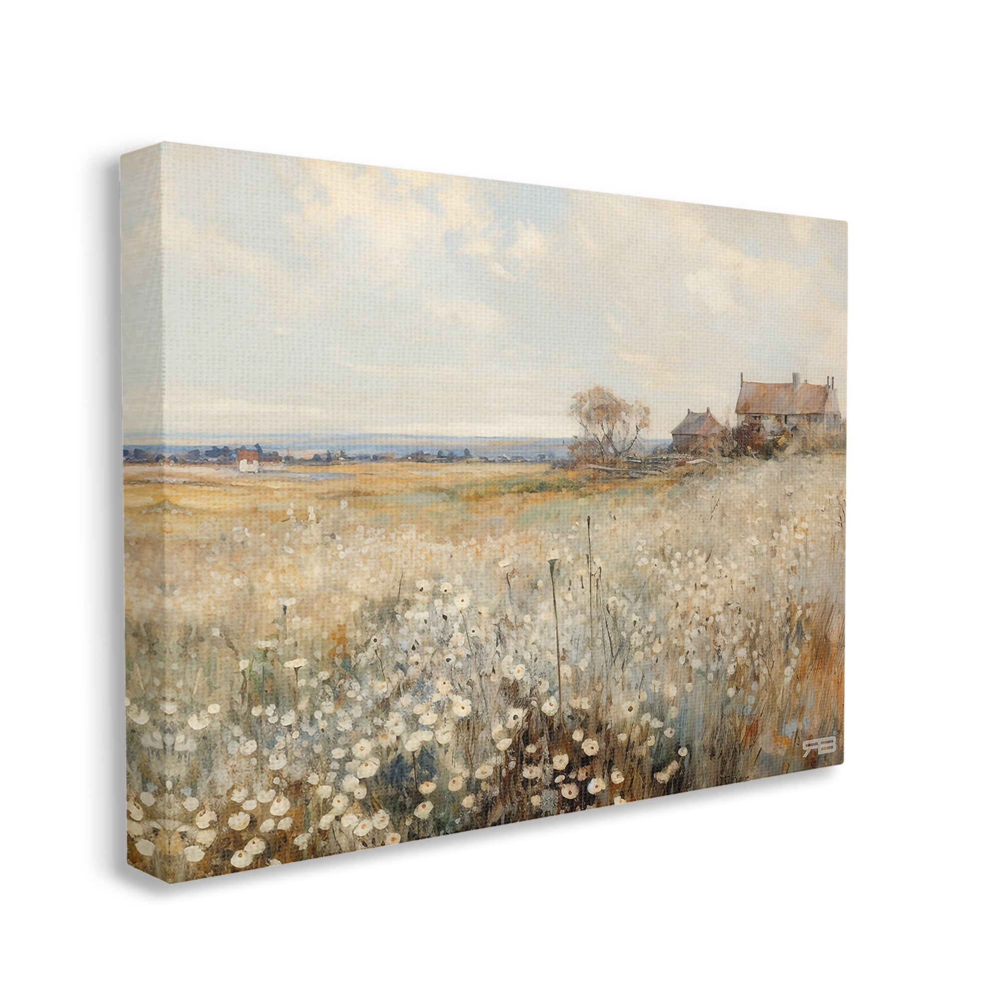 Stupell Industries Neutral Farmland Meadow Landscape Painting Gallery Wrapped Canvas Art Print Wall Art, 40 x 30