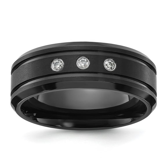Diamond2Deal Stainless Steel Brushed and Polished Black IP-plated with CZ 8mm Men's Band Size 13