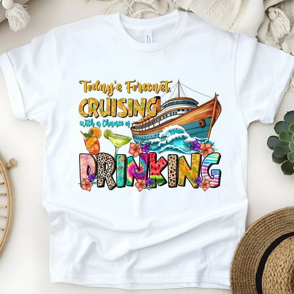 Cruising with a Chance of Drinking Shirt – Funny Cruise Vacation Tee, White, Size S