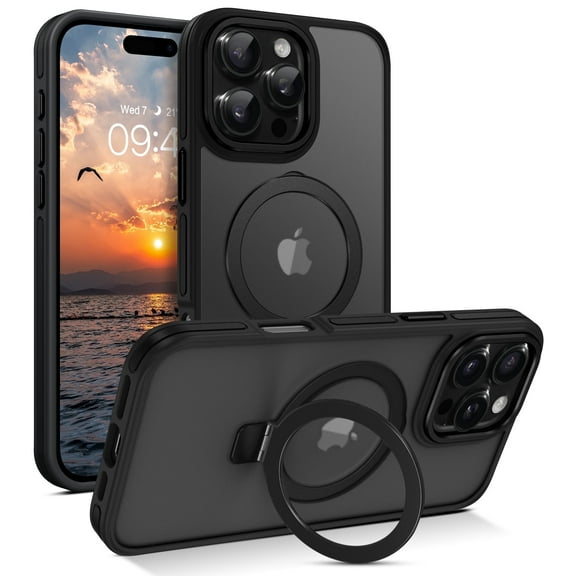 DOMAVER iPhone 16 Pro Max Case with Stand 6.9" - Magnetic Slim Matte Cover [Magsafe Compatible][Shockproof] Translucent Protective Case, Black