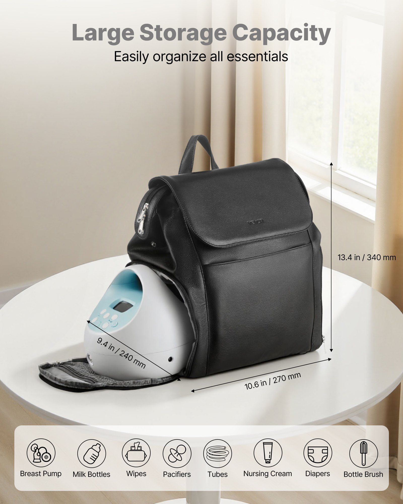 Breast Pump Backpack, Breast Feeding Bag with Ice Pack, Fits for S1/S2, Pumping Accessories & Breastmilk Storage, Portable Pump Carrying Case for Work, Travel and Family Use, Black
