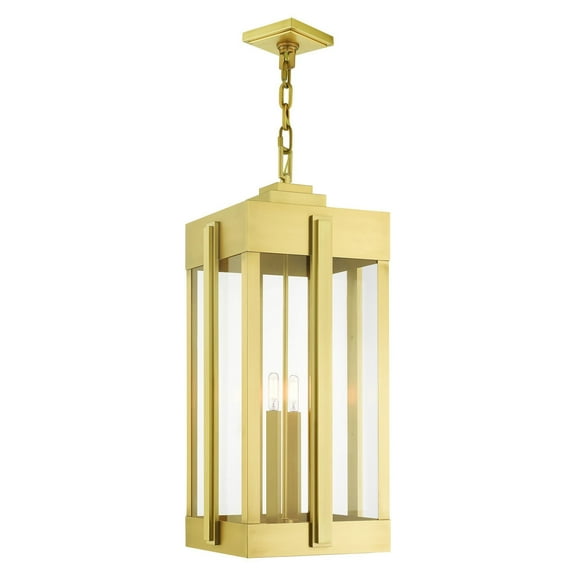 27720-08 Livex Lighting Lexington - 4 Light Outdoor Pendant Lantern in Art Deco Style - 12.63 Inches wide by 29.88 Inches high-Natural Brass Finish