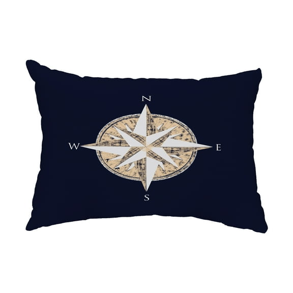 Simply Daisy, 14" x 20" Compass Navy Blue Decorative Nautical Outdoor Pillow