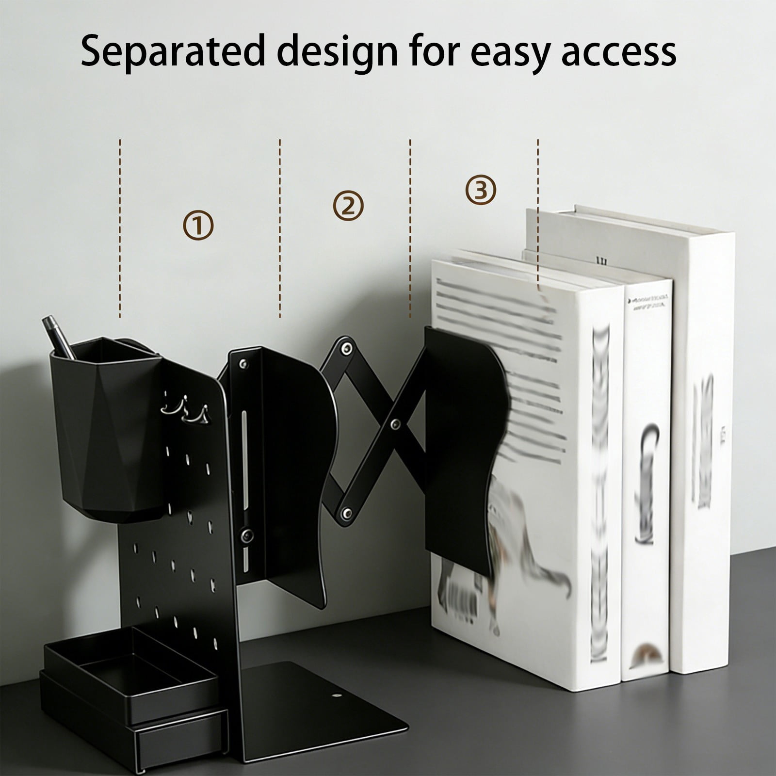 Specollect 1 Pcs Adjustable Desktop Organizer Stand with Storage Box Pen Holder Hooks for Office Supplies Home Study Desk Accessories Multifunctional Rack