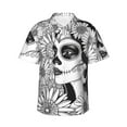 thumbnail image 2 of Picia Floral Sugar Skull Portrait Gentle Cotton Regular Fit Short Sleeve Casual Hawaiian Shirt for Men-Small, 2 of 8